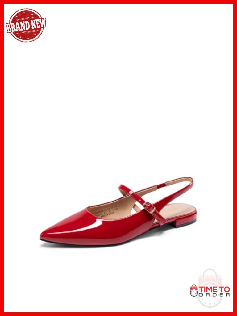 Slingback Pointed Toe Mary Jane Flats With Buckle Strap Low Heel Dressy Flats
